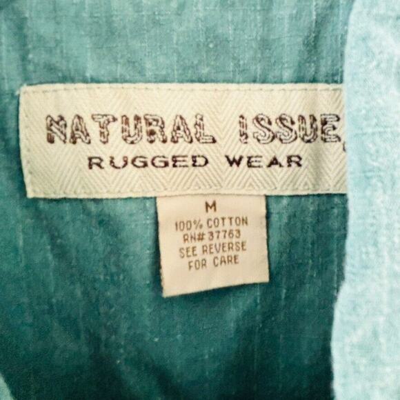 Natural Issue Rugged Wear Button Shirt Mens M Green Pinstripe Long Sleeve - Picture 2 of 5